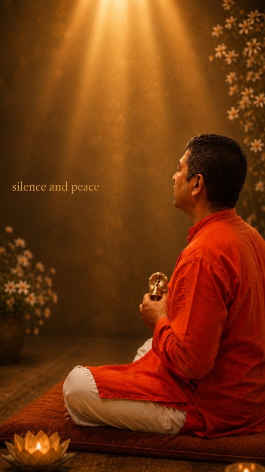 Shantonu Deva holding a small percussion instrument in a quiet room